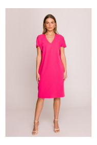 S392 Atpūtas kleita ar V veida kakla izgriezumu - rozā krāsā