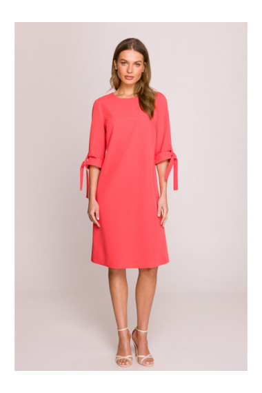 S393 A-veida kleita ar aizdares piedurknēm - koraļļu krāsā