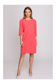 S394 Облегающее платье с вырезом "замочная скважина" - коралловый
