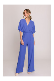 S395 Джемпер с широкими штанинами и вырезом для обертывания - синий