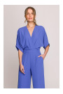 S395 Джемпер с широкими штанинами и вырезом для обертывания - синий