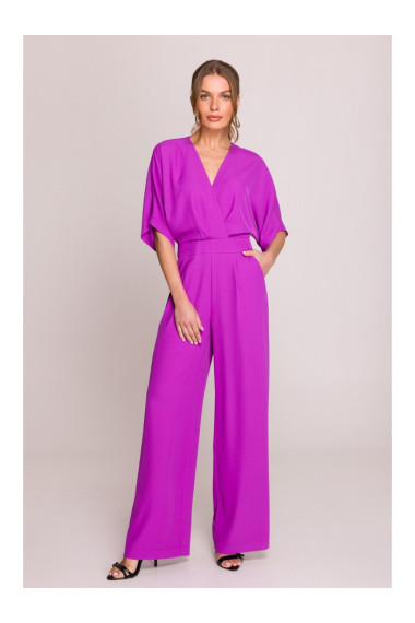 S395 Джемпер с широкими штанинами и вырезом для обертывания - лавандовый