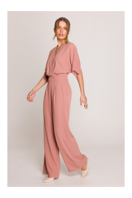 S395 Джемпер с широкими штанинами и вырезом для обертывания - роза