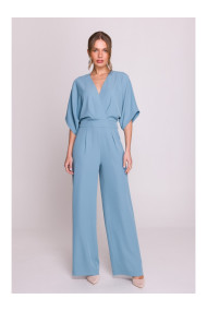 S395 Джемпер с широкими штанинами и вырезом для обертывания - небесно-голубой