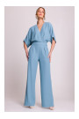 S395 Джемпер с широкими штанинами и вырезом для обертывания - небесно-голубой