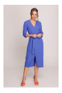 S396 Vidēja garuma kleita ar ietinamu detaļu - zila