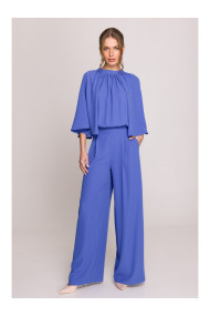 S397 Джемпер с широкими рукавами и раздельной спиной - синий