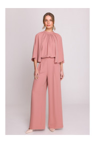 S397 Джемпер с широкими рукавами и раздельной спиной - роза