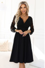  657-1 Elegant midi dress with a wrap neckline and tulle sleeves - black 