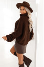  650-1 Warm and chunky oversized turtleneck with wide sleeves - chocolate 