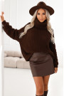  650-1 Warm and chunky oversized turtleneck with wide sleeves - chocolate 