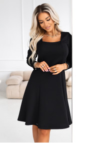  574-3 IVANA comfortable trapeze dress with a neckline and long sleeves - black 