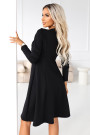  574-3 IVANA comfortable trapeze dress with a neckline and long sleeves - black 