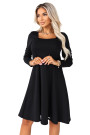  574-3 IVANA comfortable trapeze dress with a neckline and long sleeves - black 