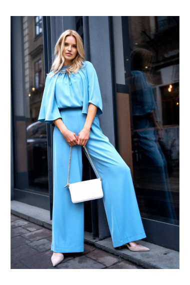 S397 Wide sleeve jumpsuit with split back - sky blue