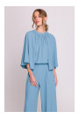 S397 Wide sleeve jumpsuit with split back - sky blue