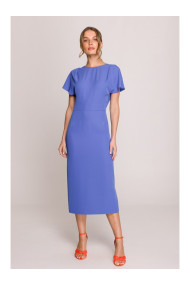 S398 Pencil dress with split on the side - blue
