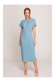 S398 Pencil dress with split on the side - sky blue