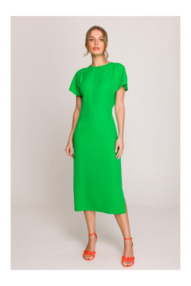 S398 Pencil dress with split on the side - green