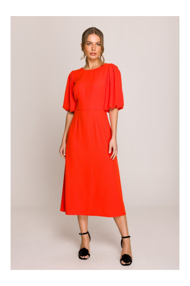 S399 Puff sleeve dress - coral