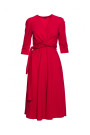 S404 Fit and flare knit dress with a tie belt - red