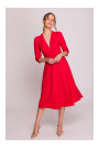 S404 Fit and flare knit dress with a tie belt - red