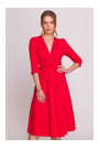 S404 Fit and flare knit dress with a tie belt - red