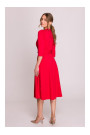 S404 Fit and flare knit dress with a tie belt - red