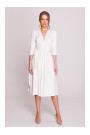 S404 Fit and flare knit dress with a tie belt - ecru