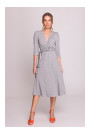 S404 Fit and flare knit dress with a tie belt - grey