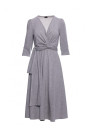 S404 Fit and flare knit dress with a tie belt - grey