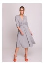 S404 Fit and flare knit dress with a tie belt - grey