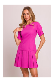 M842 Denim dress with pleats - pink