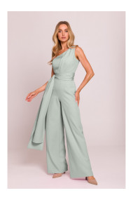 M845 One shoulder jumpsuit with a sash - mint
