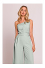 M845 One shoulder jumpsuit with a sash - mint