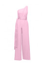 M845 One shoulder jumpsuit with a sash - candy pink