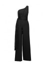 M845 One shoulder jumpsuit with a sash - black