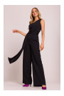 M845 One shoulder jumpsuit with a sash - black