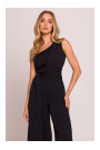 M845 One shoulder jumpsuit with a sash - black