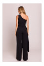 M845 One shoulder jumpsuit with a sash - black