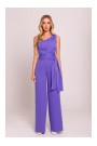 M845 One shoulder jumpsuit with a sash - light purple