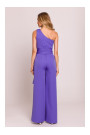 M845 One shoulder jumpsuit with a sash - light purple