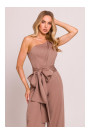 M845 One shoulder jumpsuit with a sash - mocca