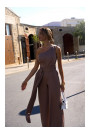 M845 One shoulder jumpsuit with a sash - mocca
