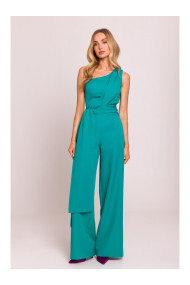 M845 One shoulder jumpsuit with a sash - turquoise