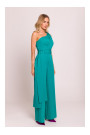 M845 One shoulder jumpsuit with a sash - turquoise