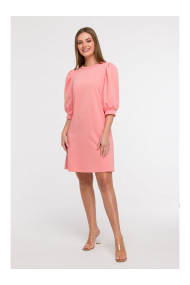 B291 A-line dress with puff sleeves - coral
