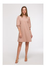 B291 A-line dress with puff sleeves - mocca