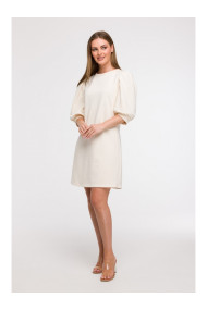B291 A-line dress with puff sleeves - vanilla