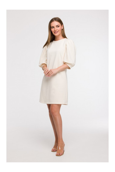 B291 A-line dress with puff sleeves - vanilla